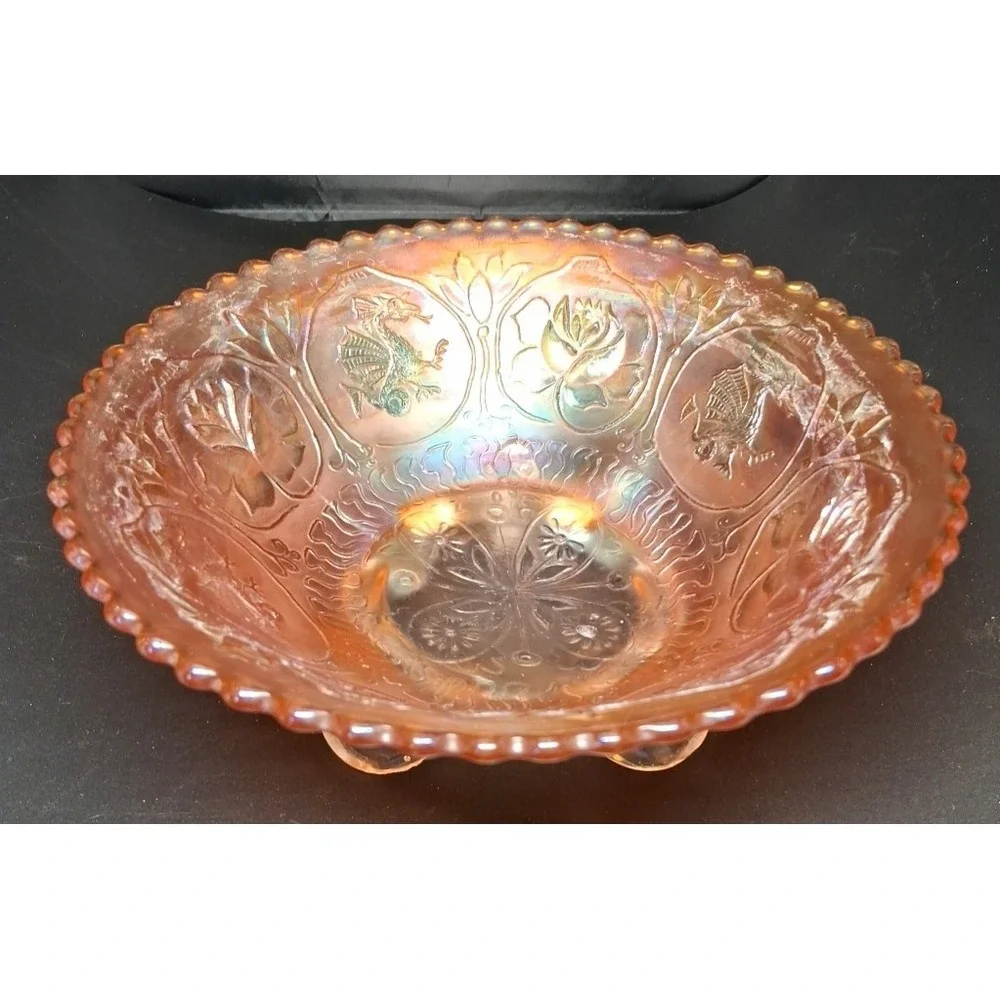 Carnival Glass Bowl  on‎ Pedestal with Dragon and Lotus pattern